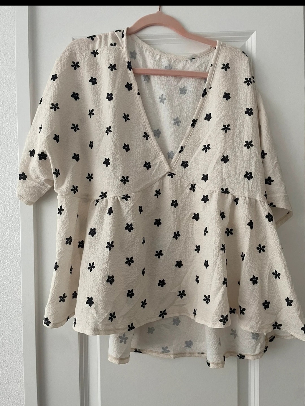 SHEIN Cream Peplum Top with Black Floral Print